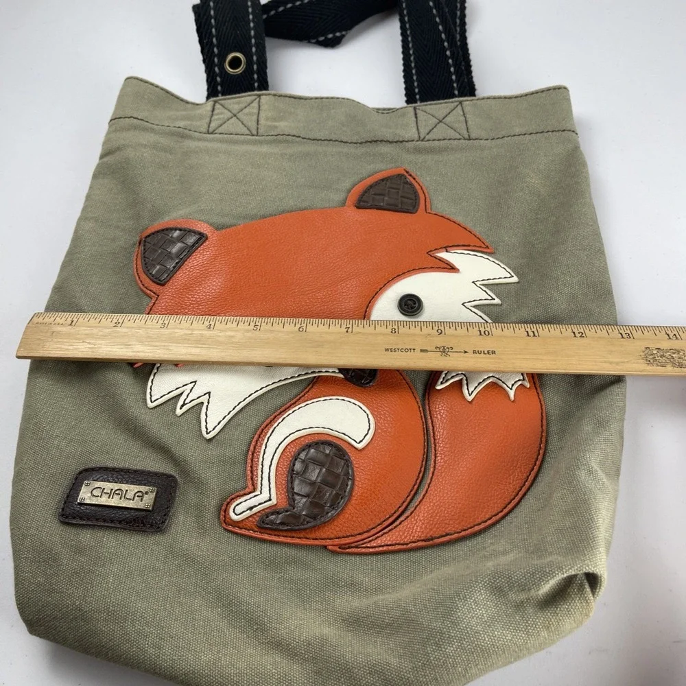 Chala Green Fox Canvas Tote Bag W/ Black Handles Lightly Used - Picture 13 of 16